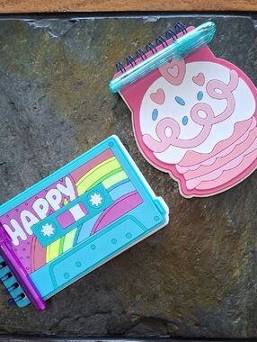 Cute Pink Ice Cream & Teal Cassette Mini Spiral Notebooks